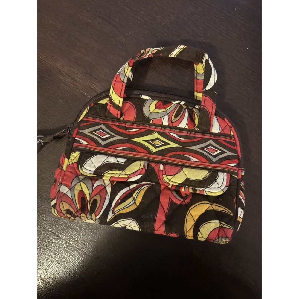 Vera Bradley Retired Puccini Mini Coin Purse / Micro Bag Floral Brown Red Yellow - Picture 8 of 13
